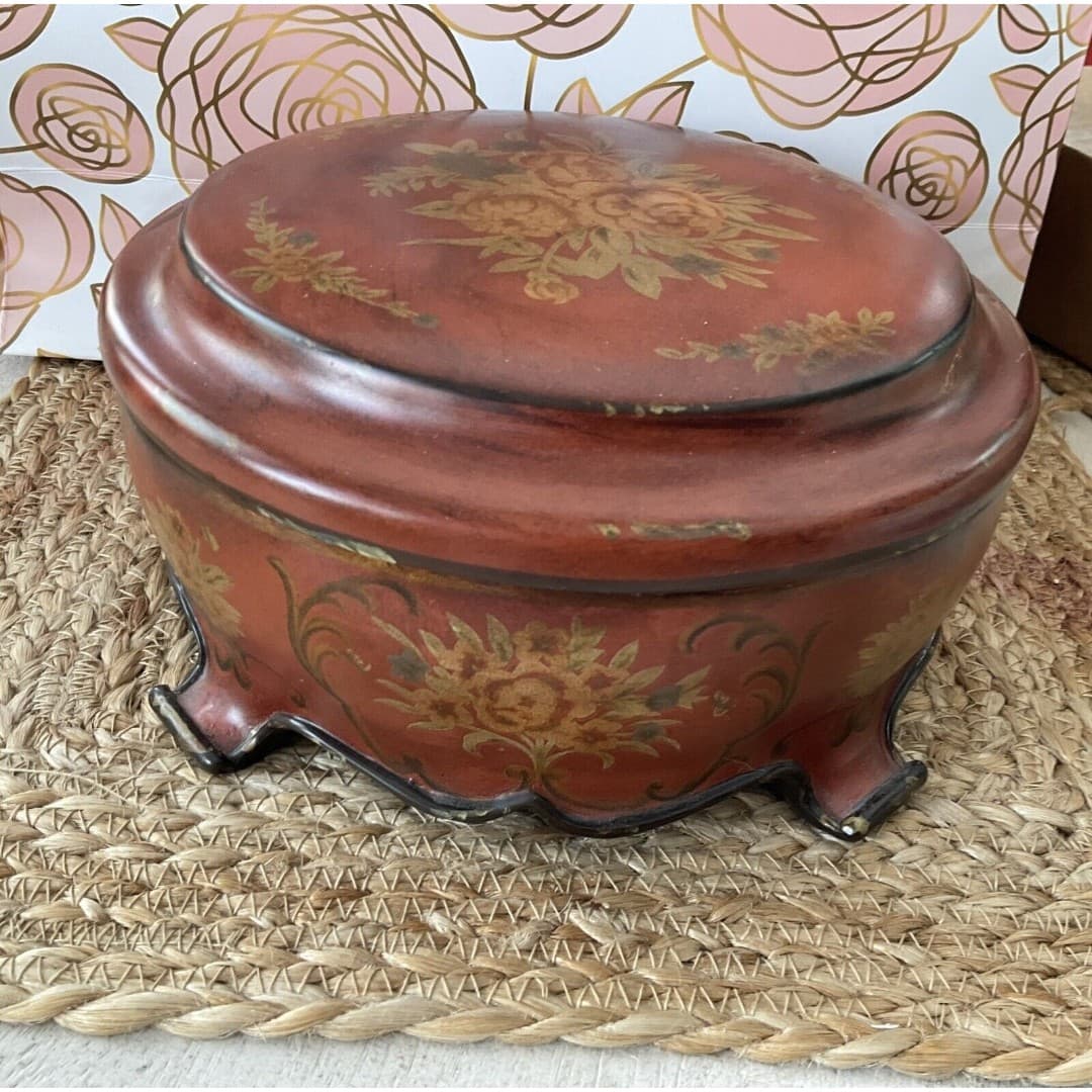 Round Floral Vintage Look Jewelry/Trinket Box By Domain