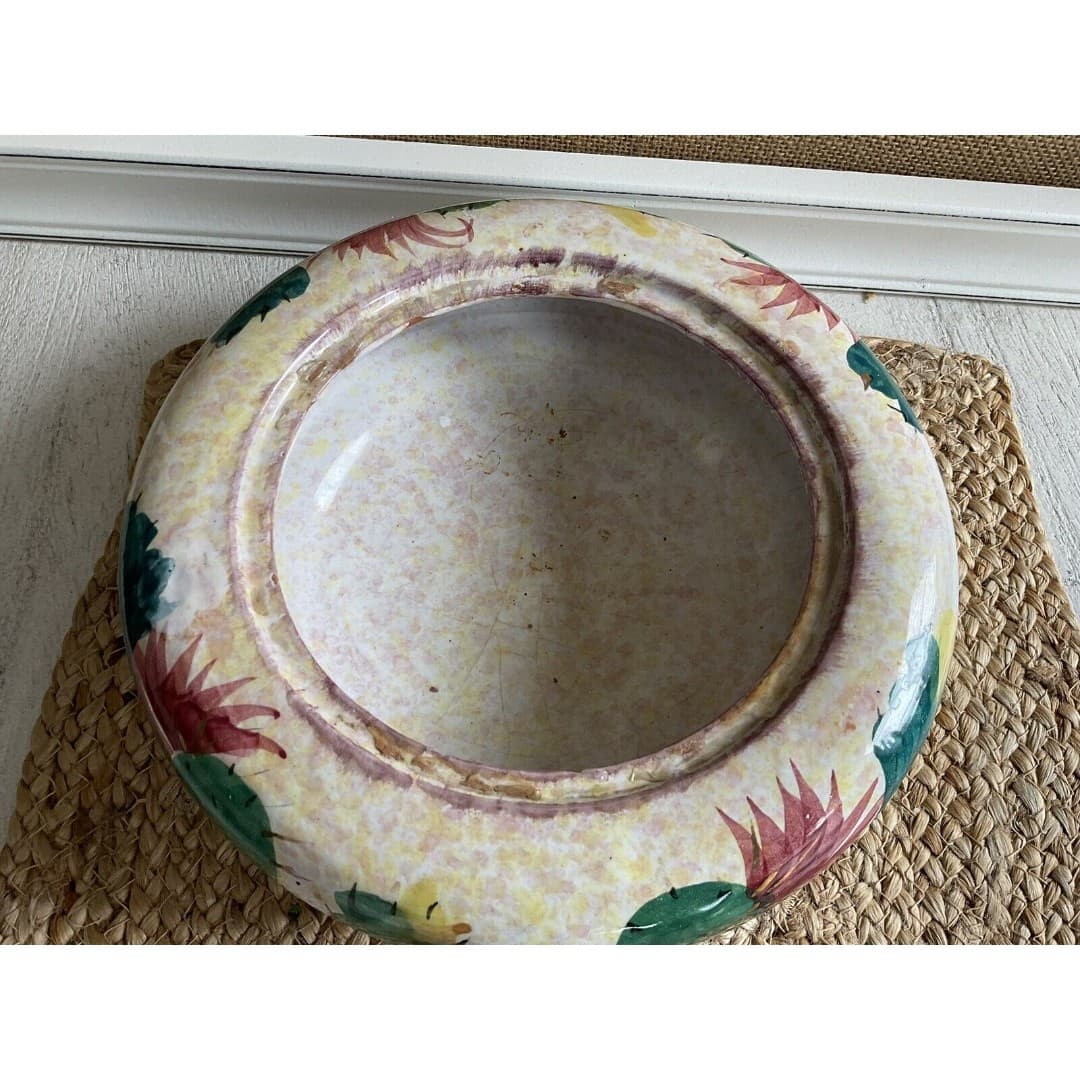 Vintage Floral Glazed Pottery Planter/Bowl Made In Italy - Thumbnail 2
