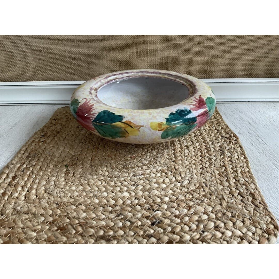 Vintage Floral Glazed Pottery Planter/Bowl Made In Italy - Thumbnail 4