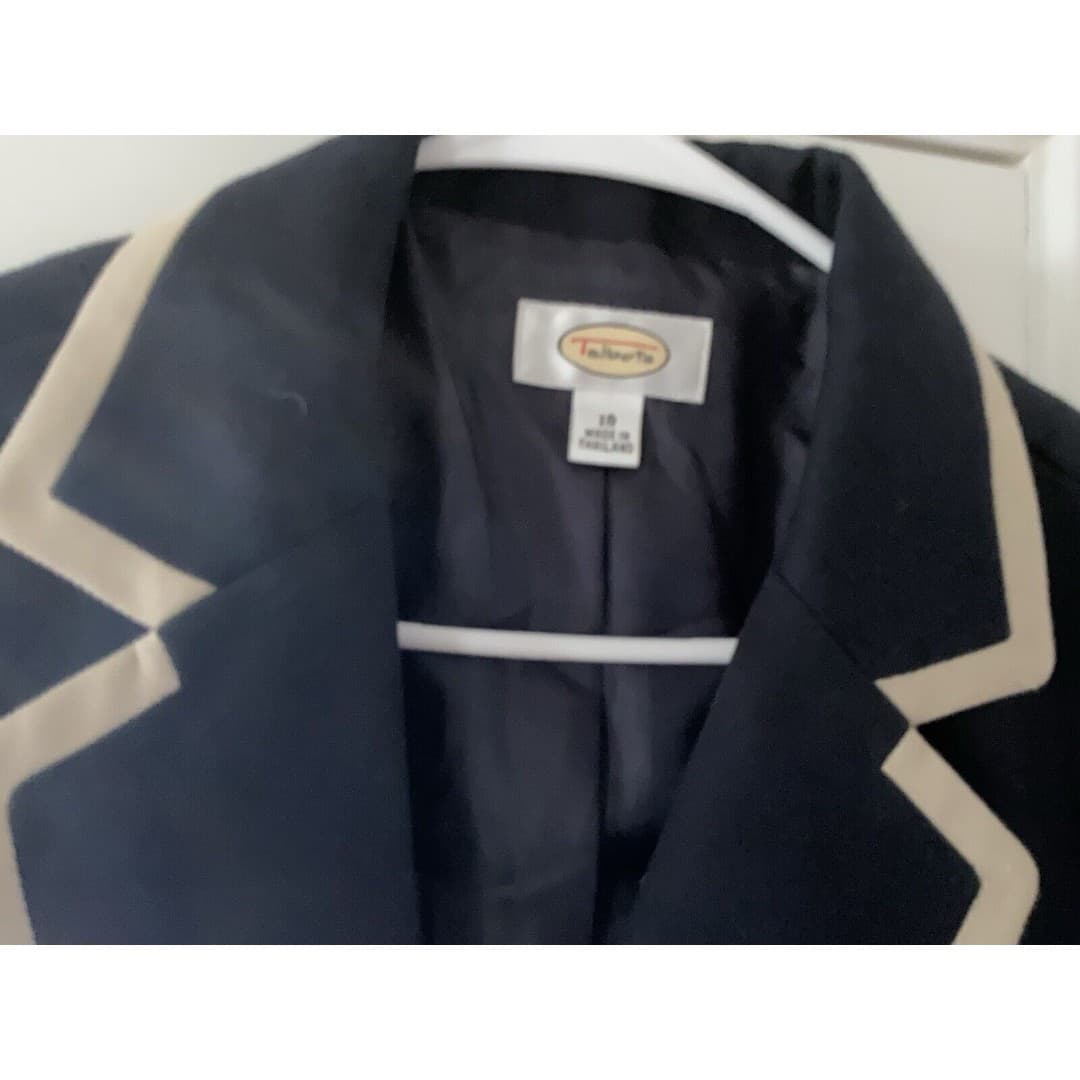 Talbots Dress Jacket Blazer Women’s Navy w/Ivory Trim Stretch Cotton Wool 18 - Thumbnail 2