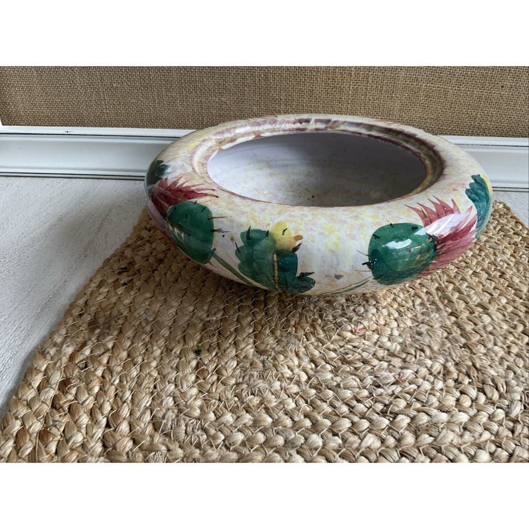 Vintage Floral Glazed Pottery Planter/Bowl Made In Italy