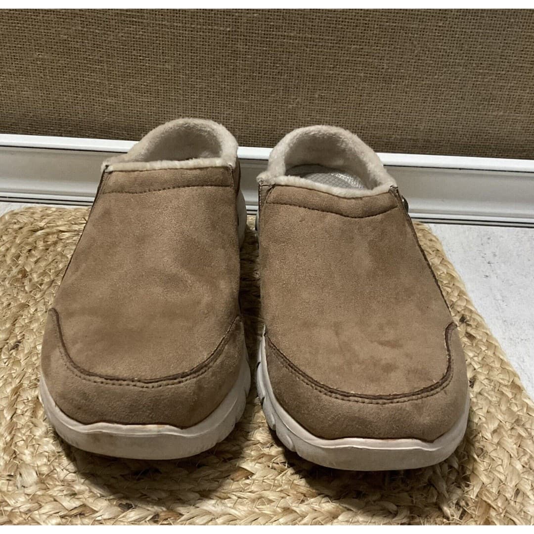 Skechers Size9 Easy Going Latte Suede+Faux Fur Lined, Memory Foam Slip on - Thumbnail 4