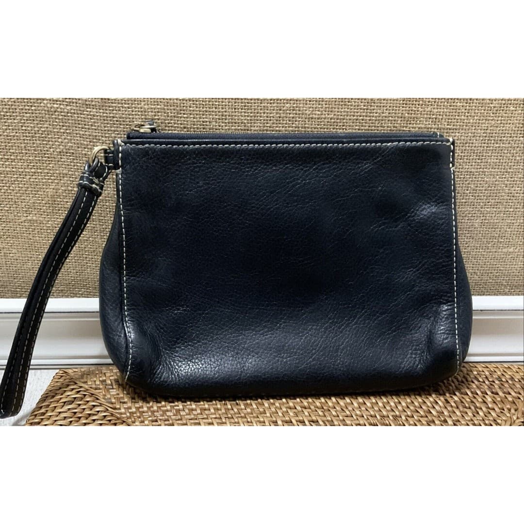 Talbots Navy Blue Soft Pebbled Leather Wristlet