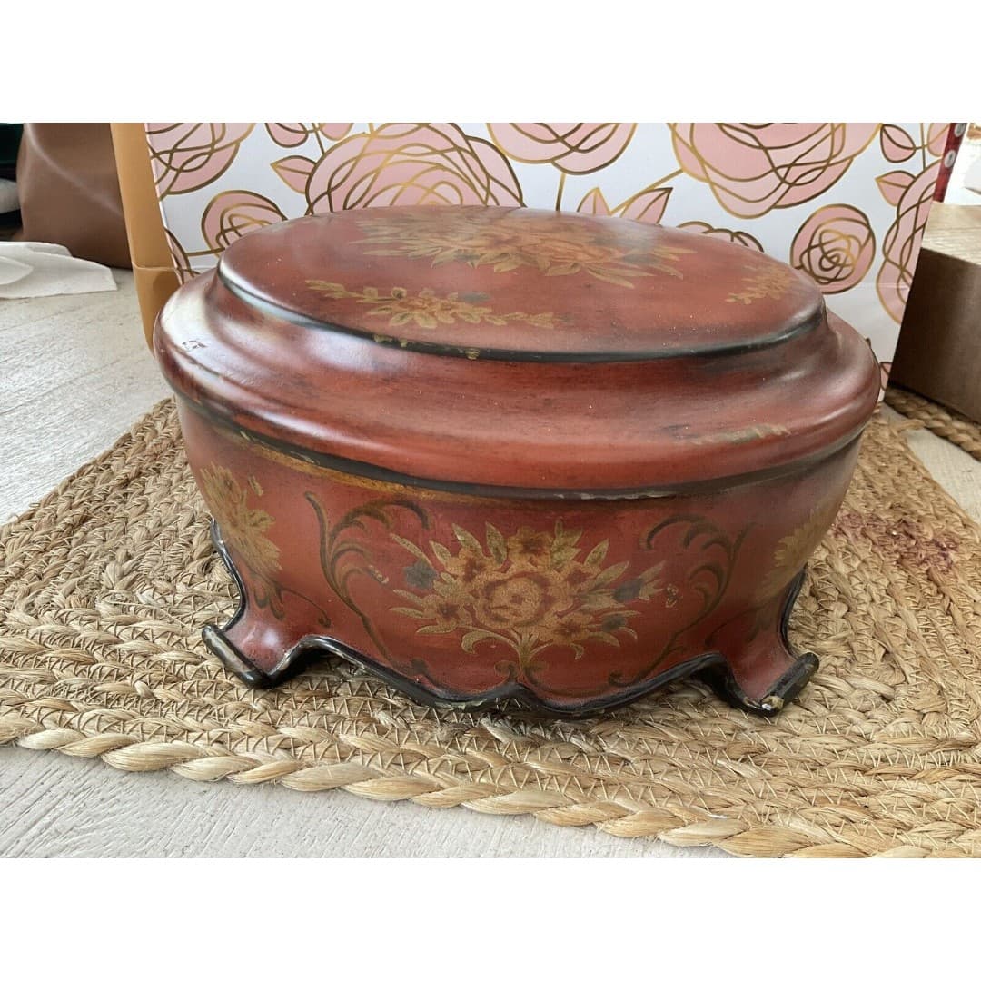 Round Floral Vintage Look Jewelry/Trinket Box By Domain - Thumbnail 5