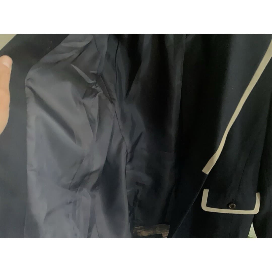 Talbots Dress Jacket Blazer Women’s Navy w/Ivory Trim Stretch Cotton Wool 18 - Thumbnail 4