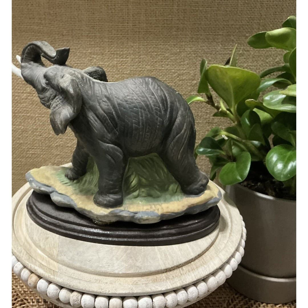 Mother & Baby Elephant George Good Fine Adorable Bisque Porcelain Trunks Up - Thumbnail 5