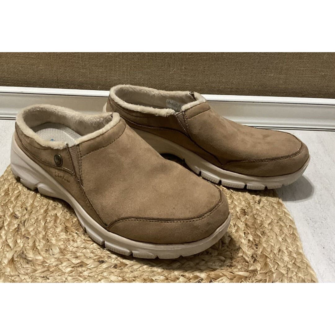 Skechers Size9 Easy Going Latte Suede+Faux Fur Lined, Memory Foam Slip on - Thumbnail 3