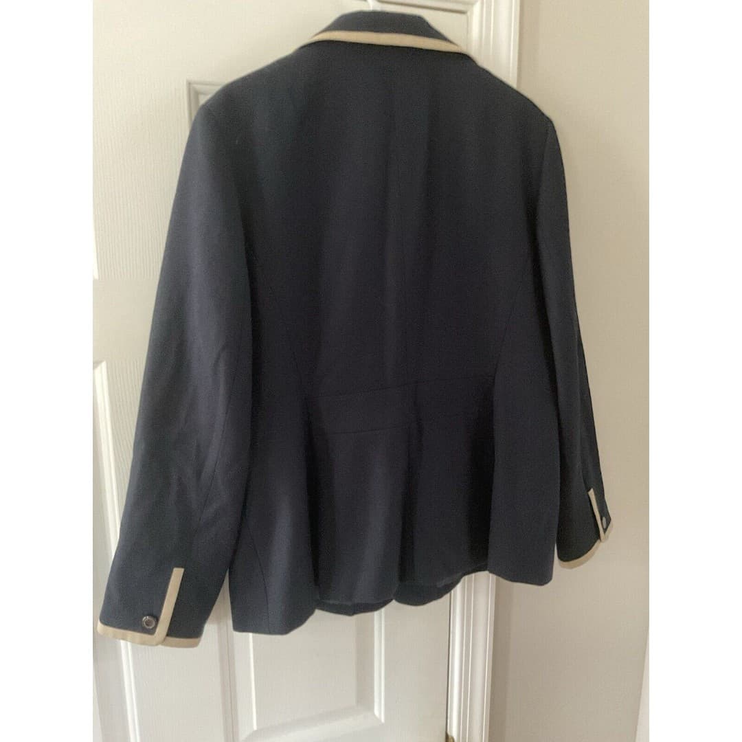 Talbots Dress Jacket Blazer Women’s Navy w/Ivory Trim Stretch Cotton Wool 18 - Thumbnail 3