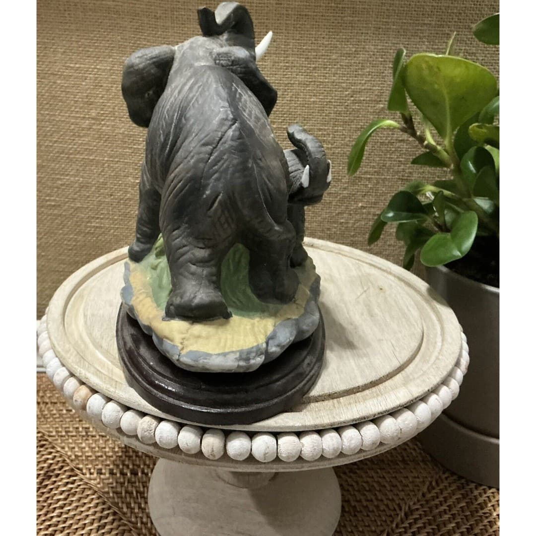 Mother & Baby Elephant George Good Fine Adorable Bisque Porcelain Trunks Up - Thumbnail 6