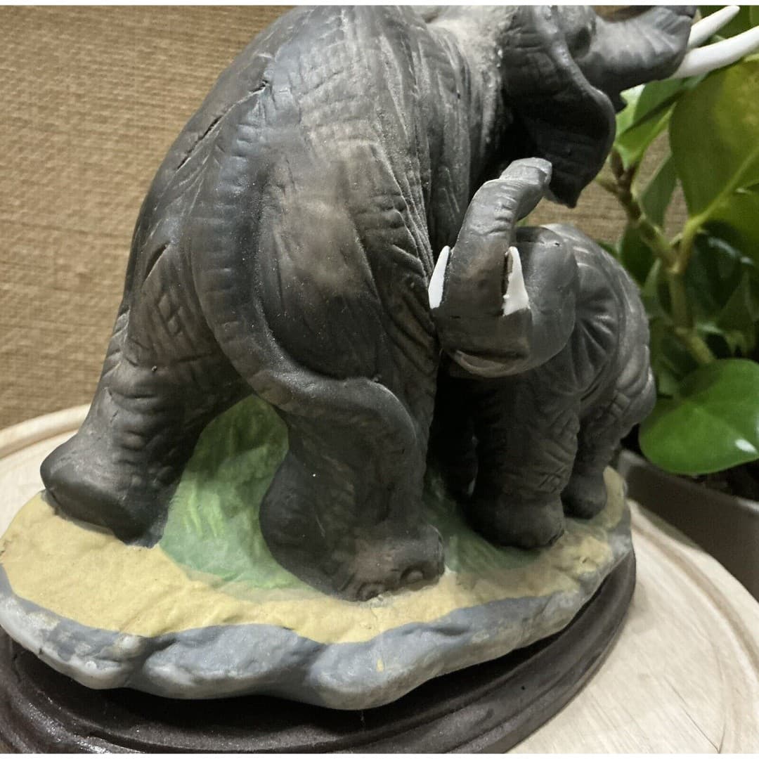Mother & Baby Elephant George Good Fine Adorable Bisque Porcelain Trunks Up - Thumbnail 7
