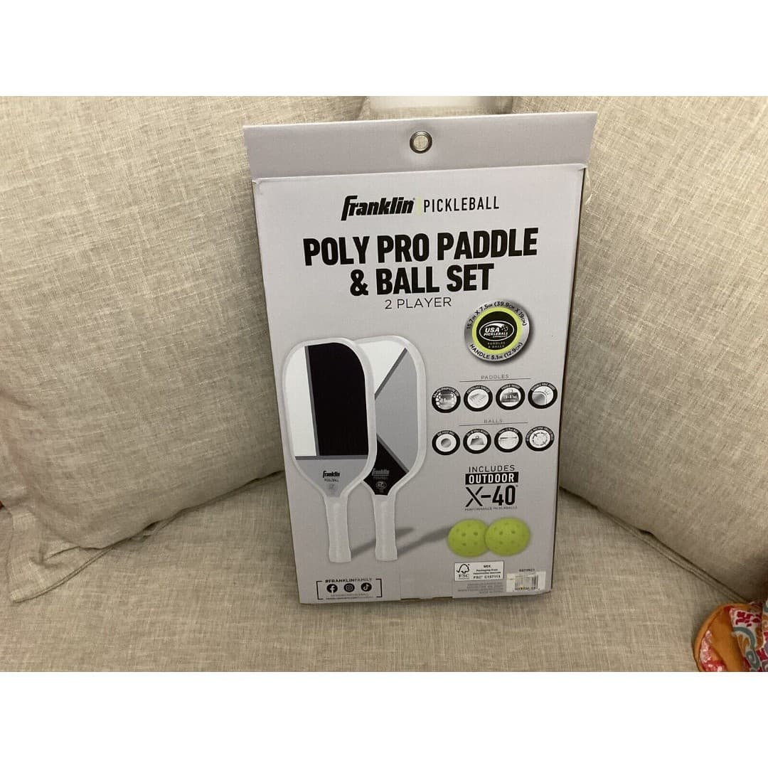 Franklin Sports 2 Player Poly Pro Pickleball Set with Balls, Black/White/Gray - Thumbnail 2