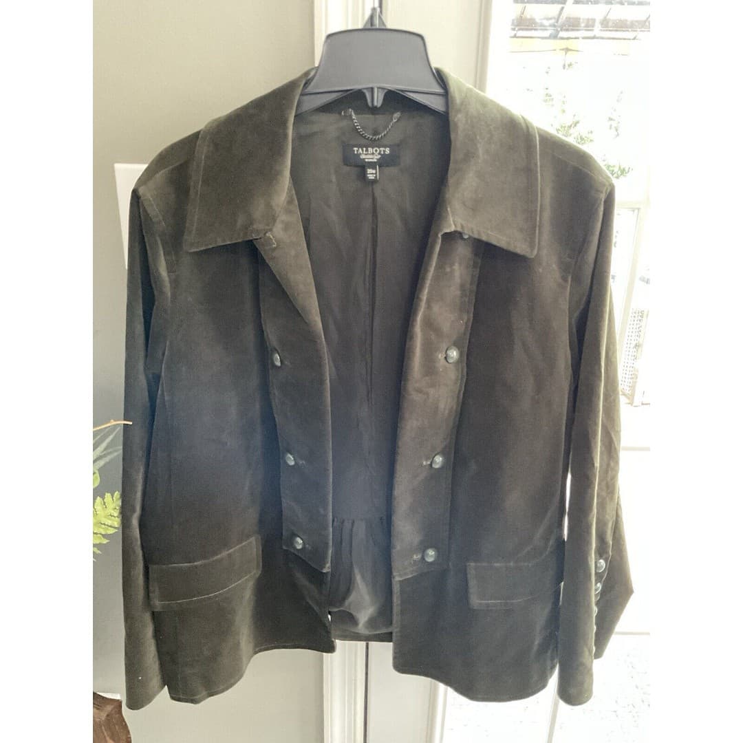 TALBOTS Velvet Military Jacket Women’s Sz 20 Army Green Cotton Stretch - Thumbnail 6