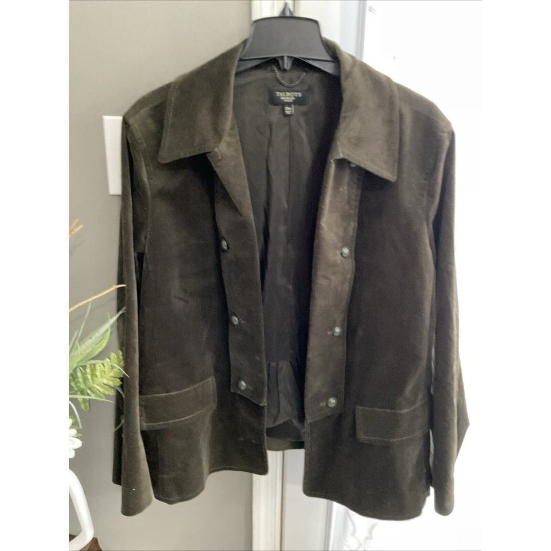 TALBOTS Velvet Military Jacket Women’s Sz 20 Army Green Cotton Stretch