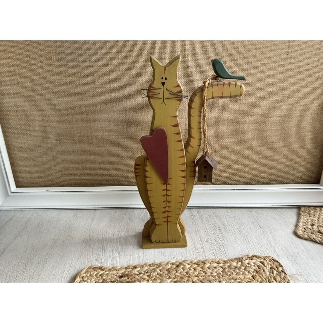 Folkart Orange Cat W/ Bird & Birdhouse