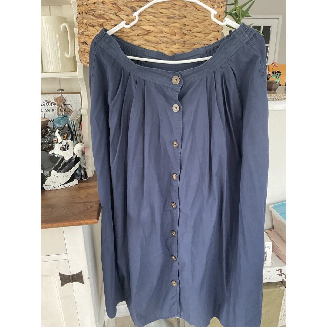 CHAUS Vintage Blue Cotton Button Down Flare Skirt Sz 16