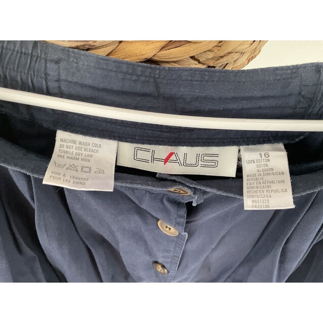 CHAUS Vintage Blue Cotton Button Down Flare Skirt Sz 16 - Thumbnail 3