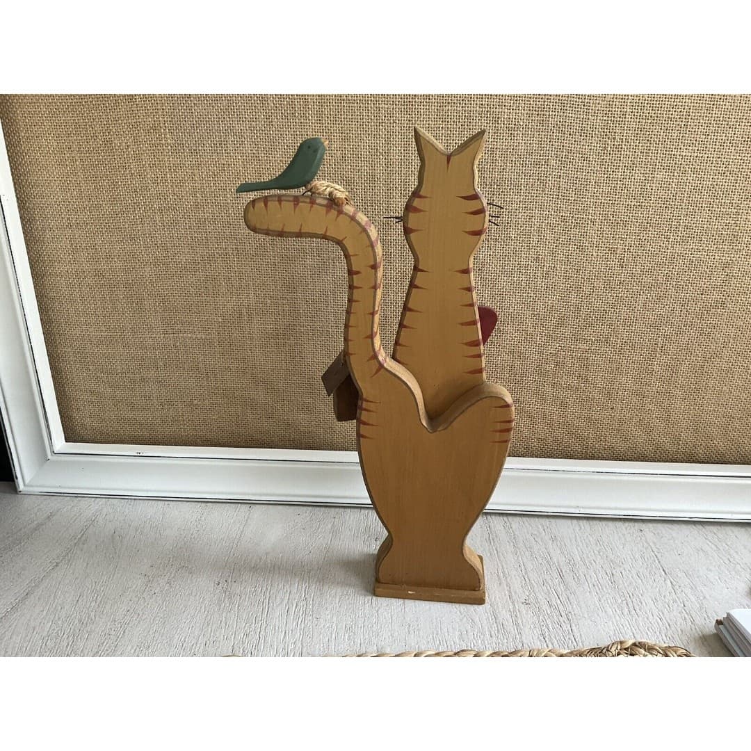 Folkart Orange Cat W/ Bird & Birdhouse - Thumbnail 2