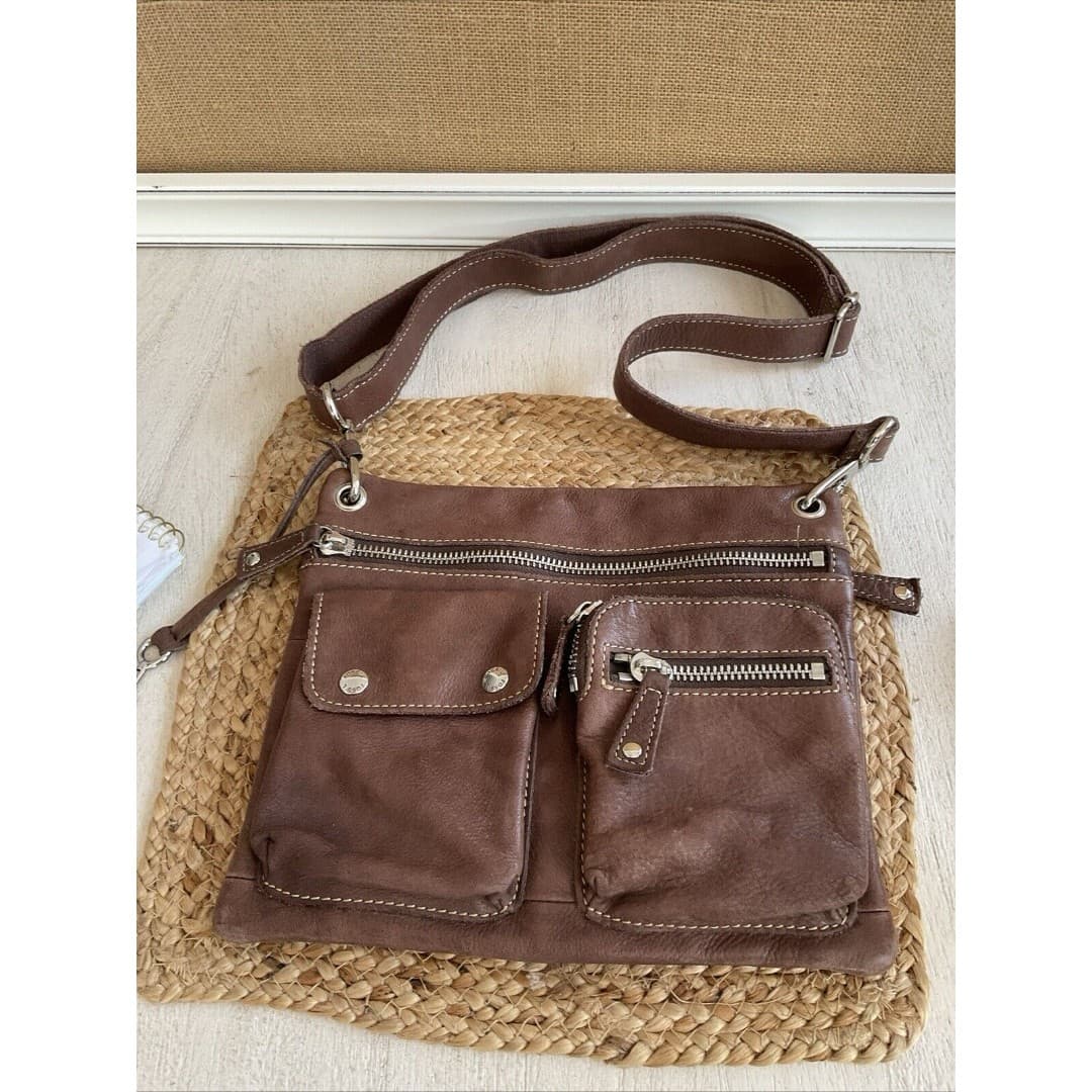Fossil "Sutter" Brown Genuine Leather Zip Top Shoulder Bag Crossbody Purse - Thumbnail 2