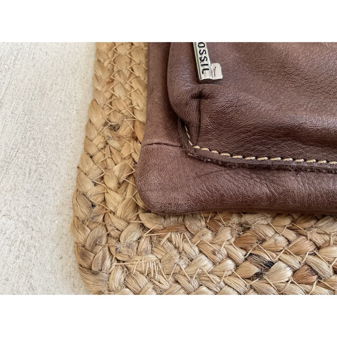 Fossil "Sutter" Brown Genuine Leather Zip Top Shoulder Bag Crossbody Purse - Thumbnail 7