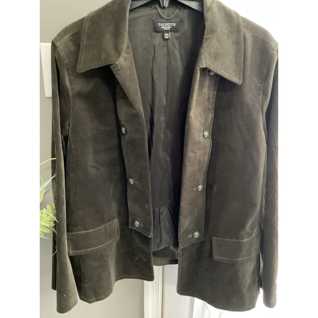 TALBOTS Velvet Military Jacket Women’s Sz 20 Army Green Cotton Stretch - Thumbnail 2