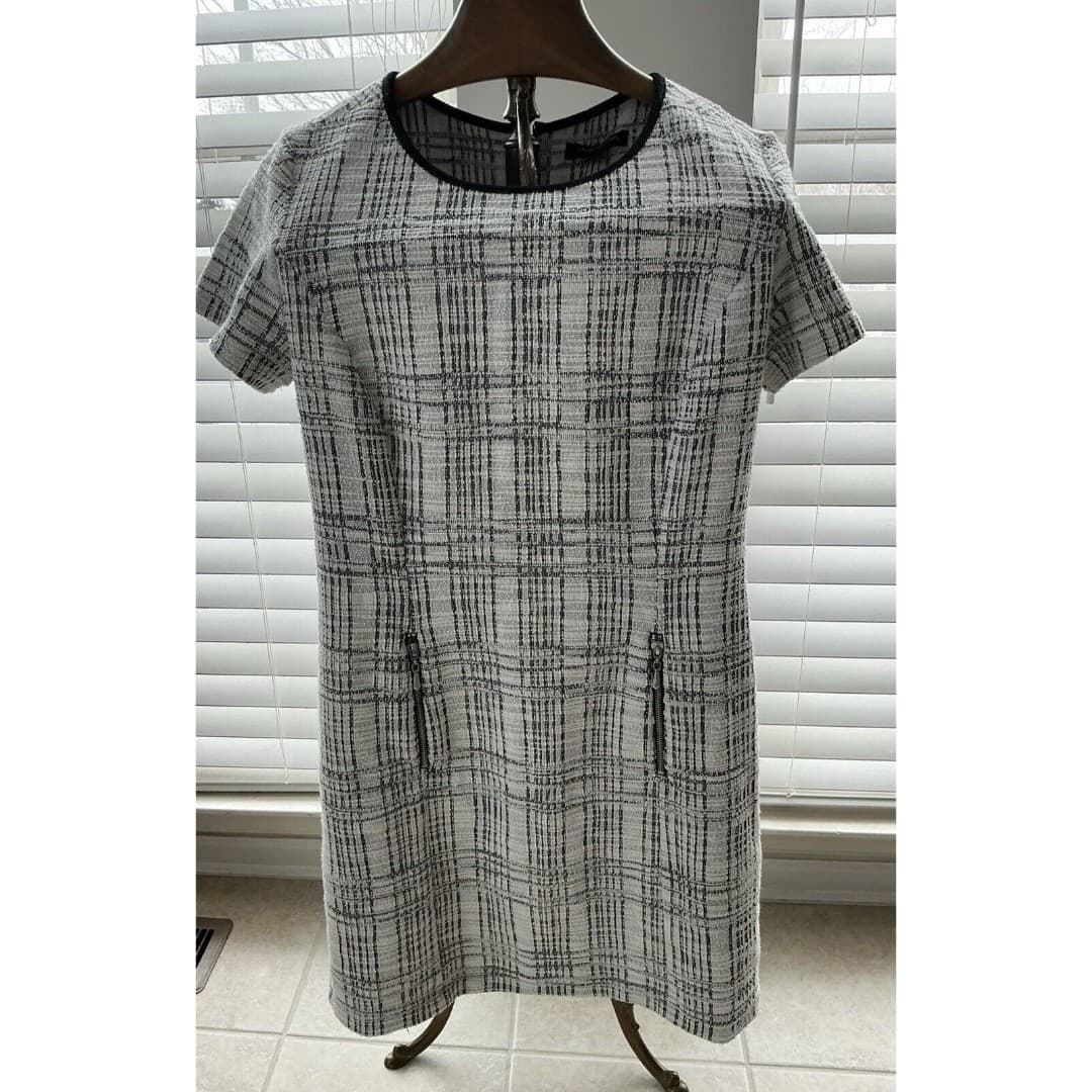 Sharagano Women’s Size 16 Black/White Tweed Short Sleeve Boat Neck Career Dress - Thumbnail 3