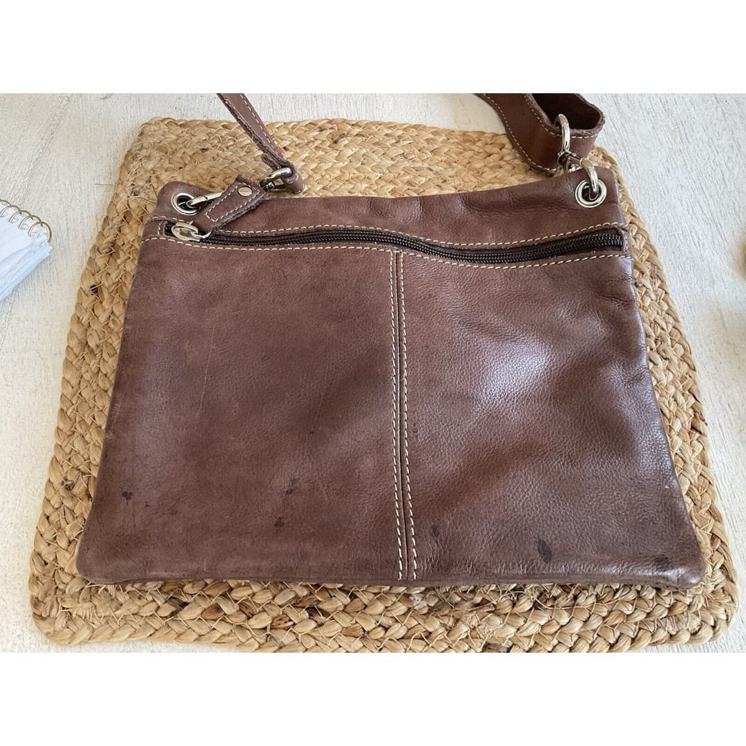 Fossil "Sutter" Brown Genuine Leather Zip Top Shoulder Bag Crossbody Purse - Thumbnail 5