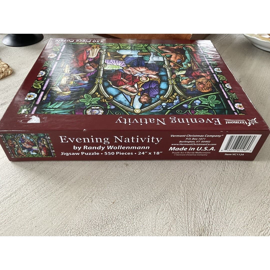 Stained Glass Nativity 550Piece Jigsaw Puzzle Vermont Christmas Wollenmann - Thumbnail 2