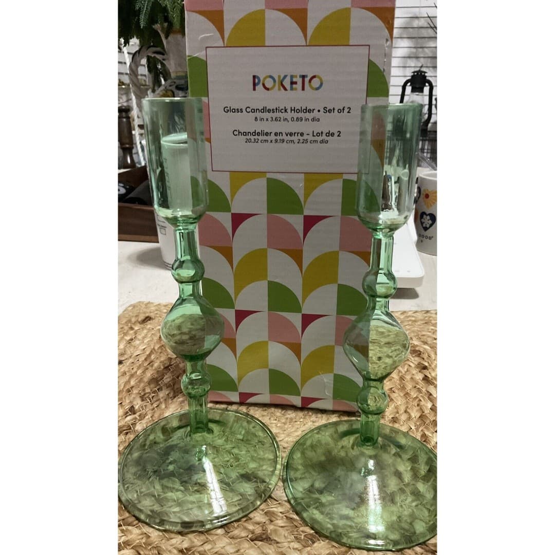 Poketo Glass Candlestick Holder - Set of 2. New - Thumbnail 3