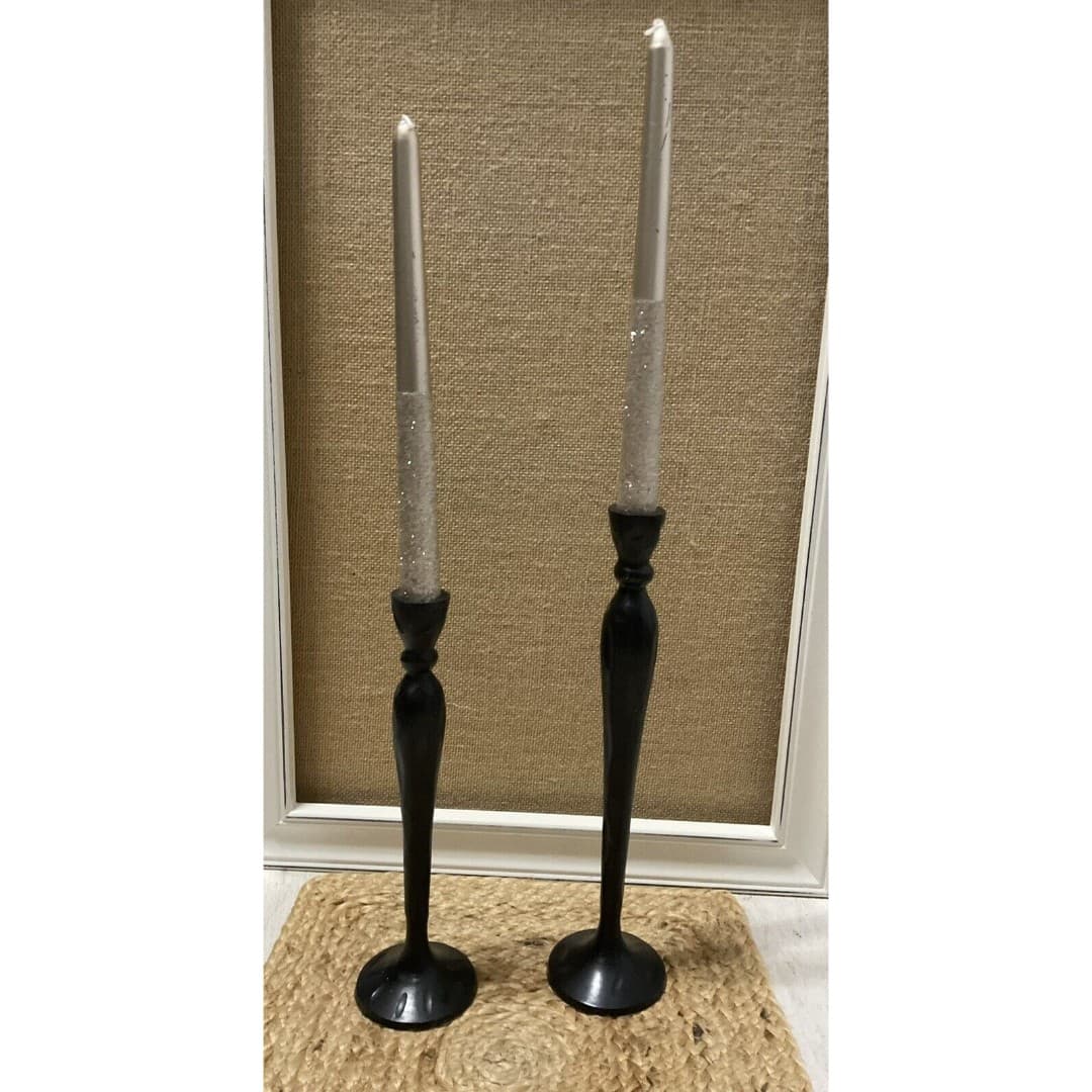 2 Pottery Barn Candlesticks Black Barn Taper Metal Bronze Alba Pair