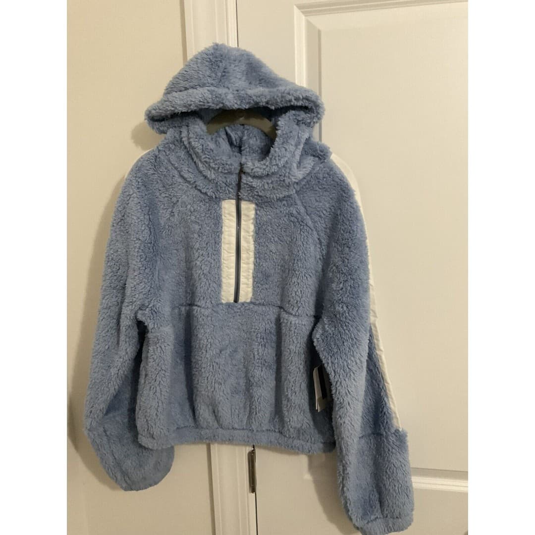BP Women's Blue Forever Fuzzy Half Zip PullOver Hoodie Sz Med-NWT - Thumbnail 2