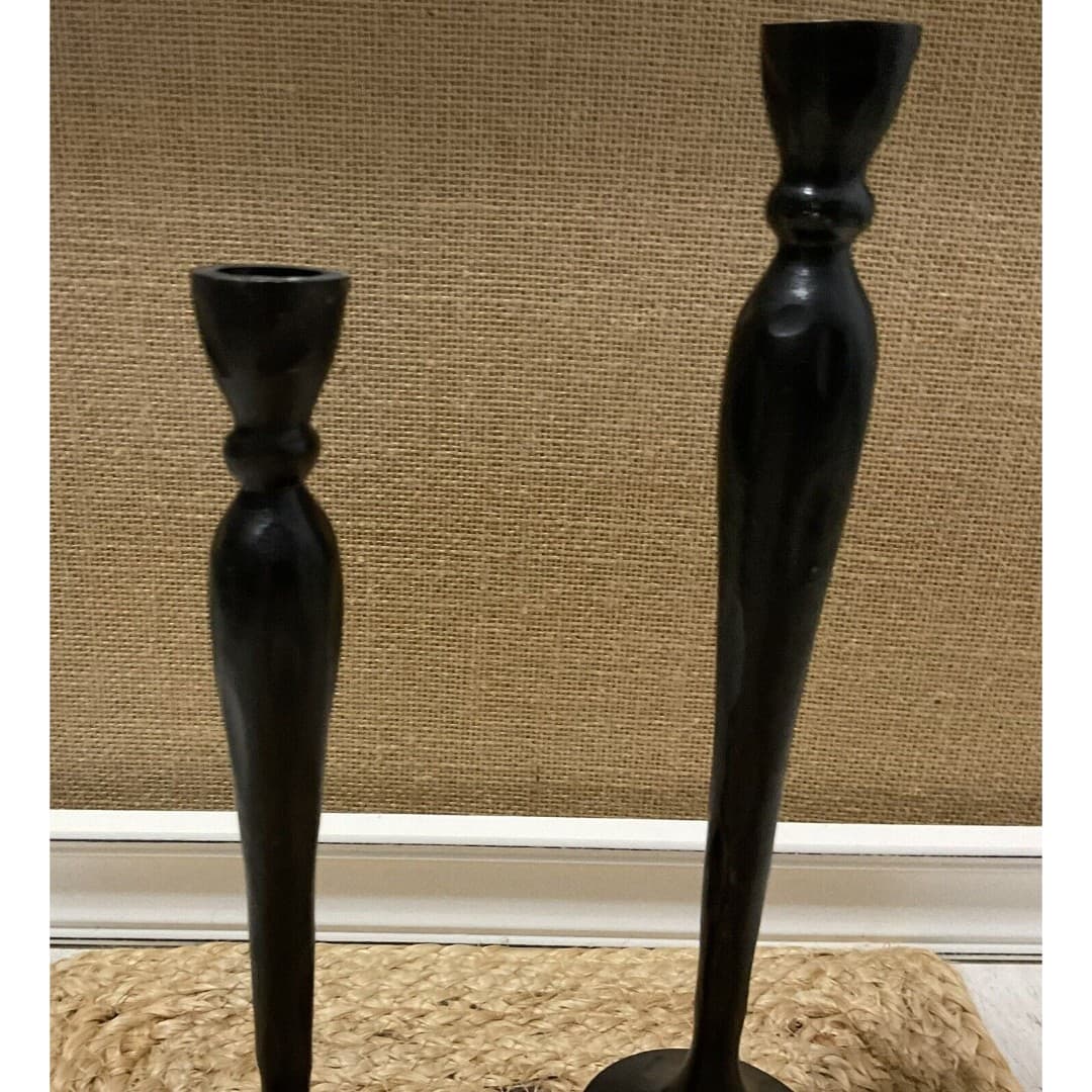2 Pottery Barn Candlesticks Black Barn Taper Metal Bronze Alba Pair - Thumbnail 3