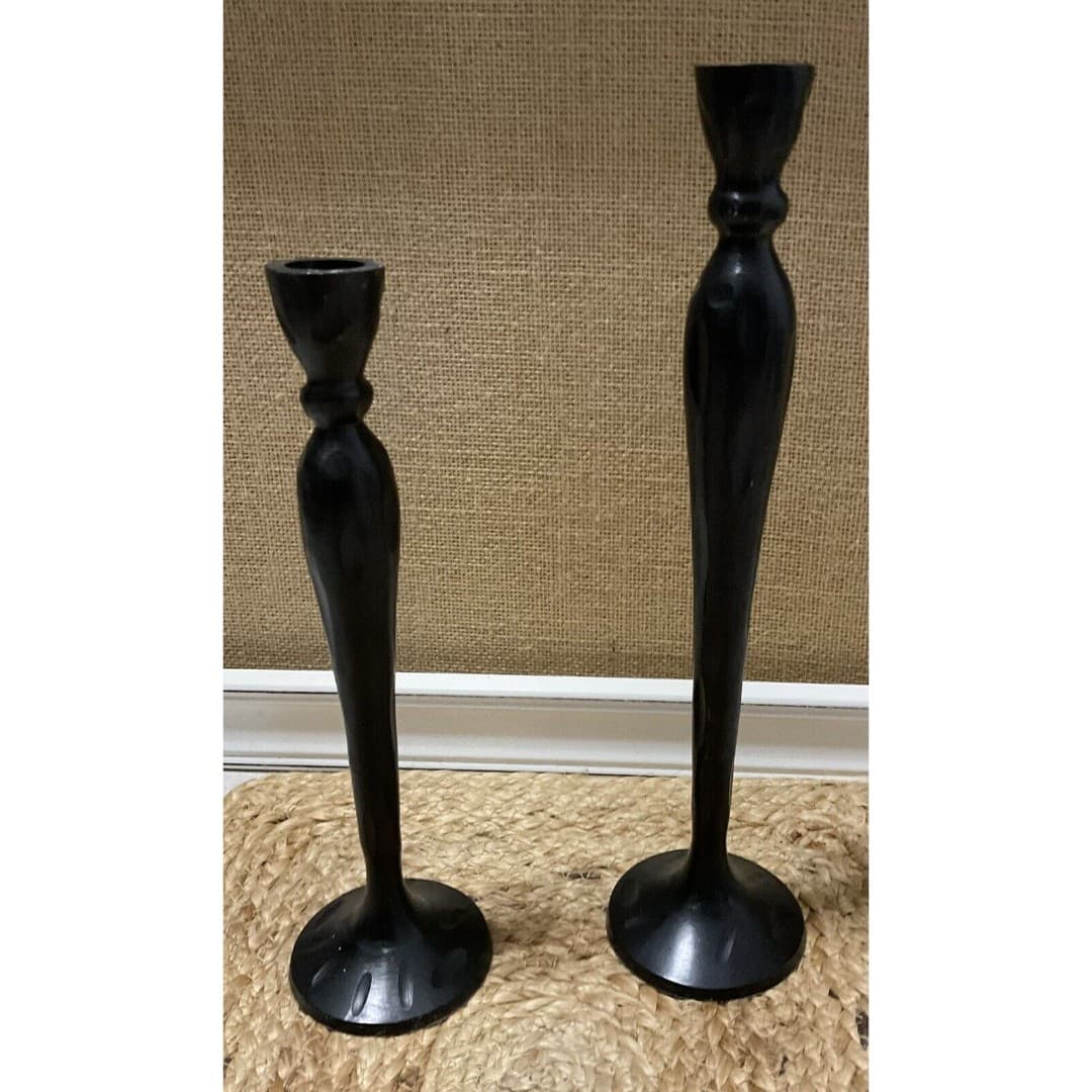 2 Pottery Barn Candlesticks Black Barn Taper Metal Bronze Alba Pair - Thumbnail 5