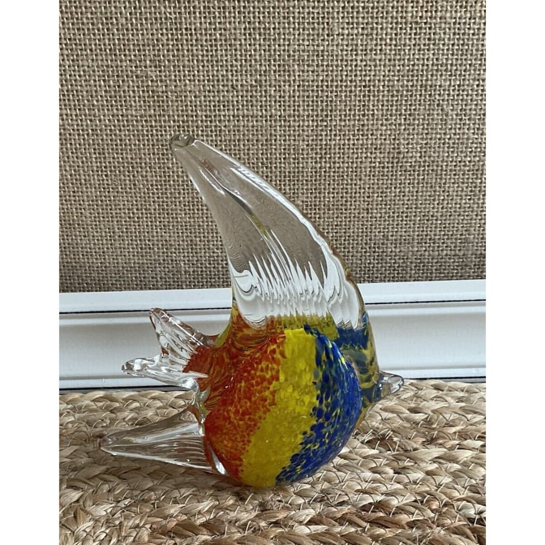 Art Glass Angel Fish Hand Blown Murano Style Figurine Aquarium Blue/yellow/Red