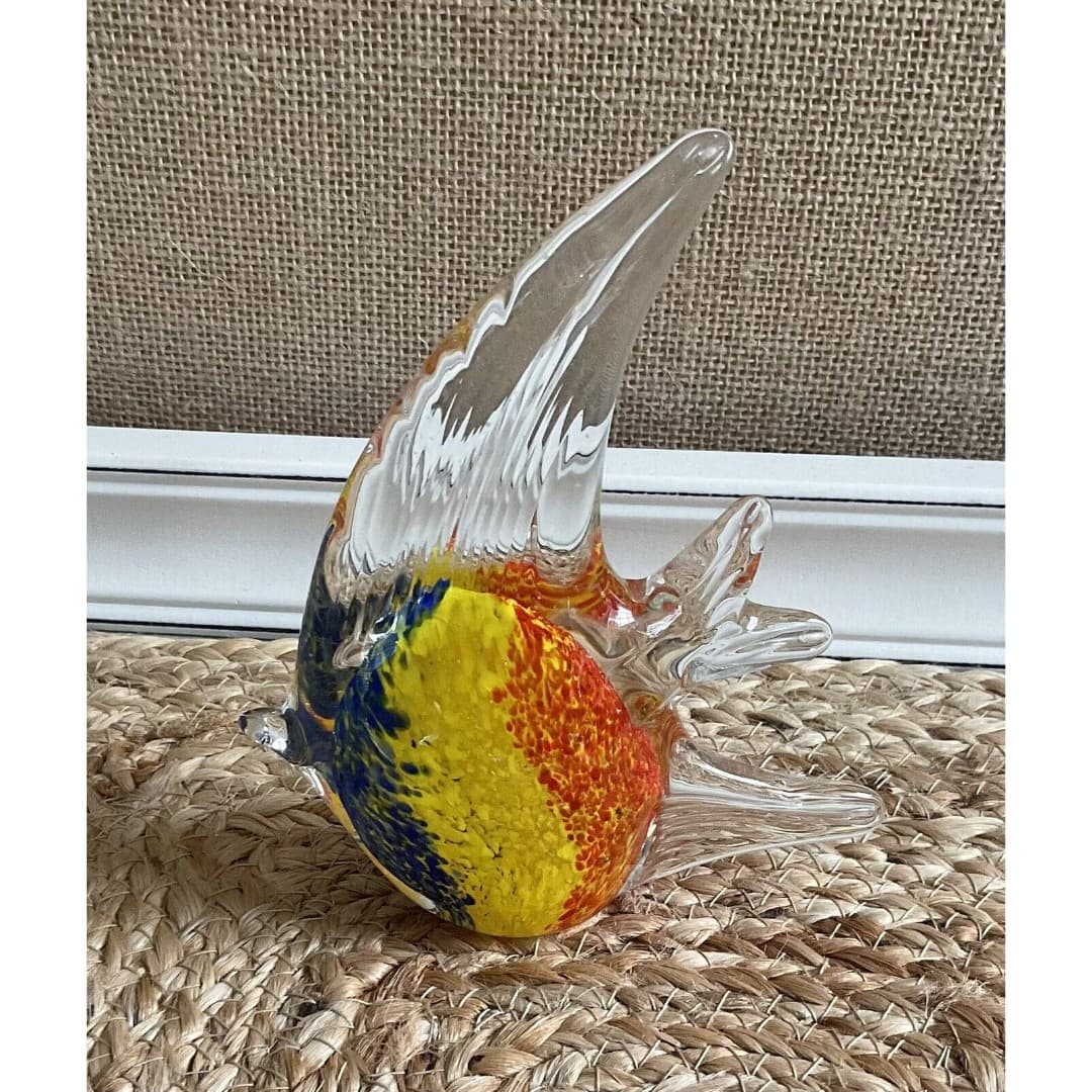 Art Glass Angel Fish Hand Blown Murano Style Figurine Aquarium Blue/yellow/Red - Thumbnail 2