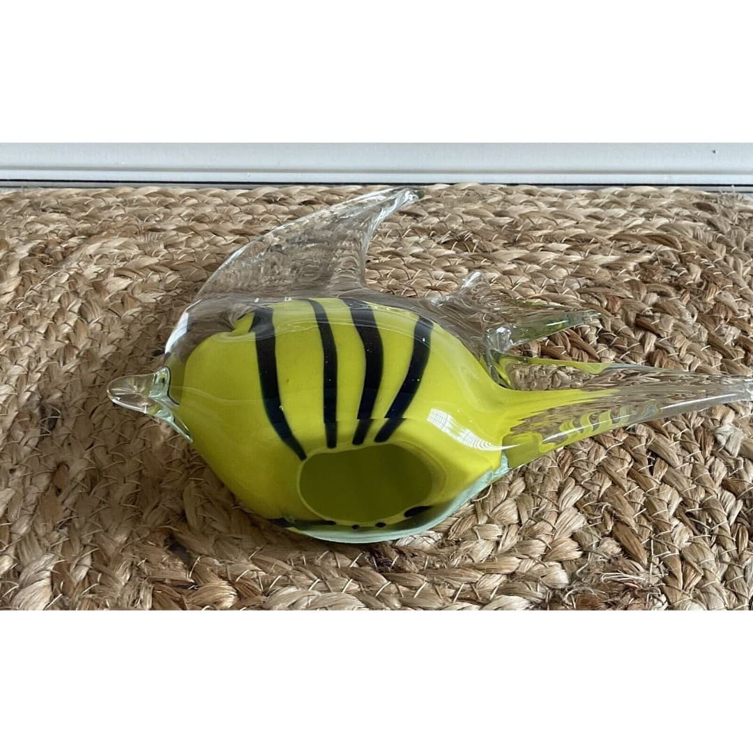 Hand Blown Art Glass Fish Figurine With Vibrant Blue & Yellow Stripes - Thumbnail 6