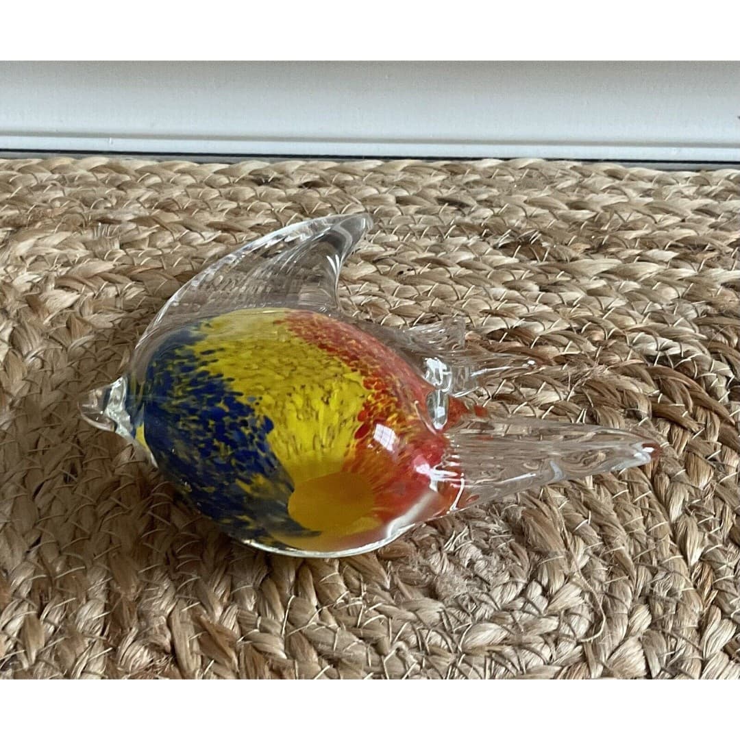 Art Glass Angel Fish Hand Blown Murano Style Figurine Aquarium Blue/yellow/Red - Thumbnail 3