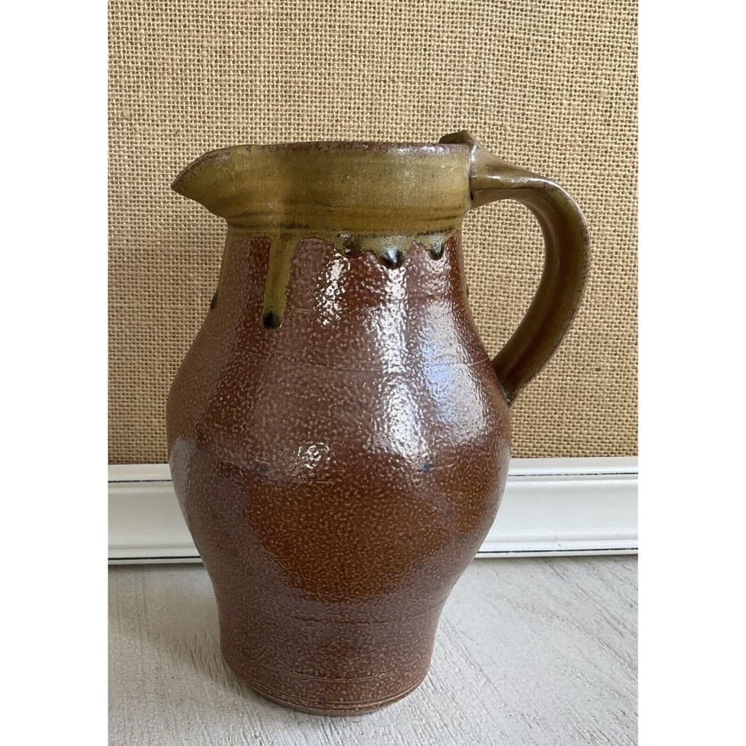 POTTERY STONEWARE PITCHER JUG FOLK ART