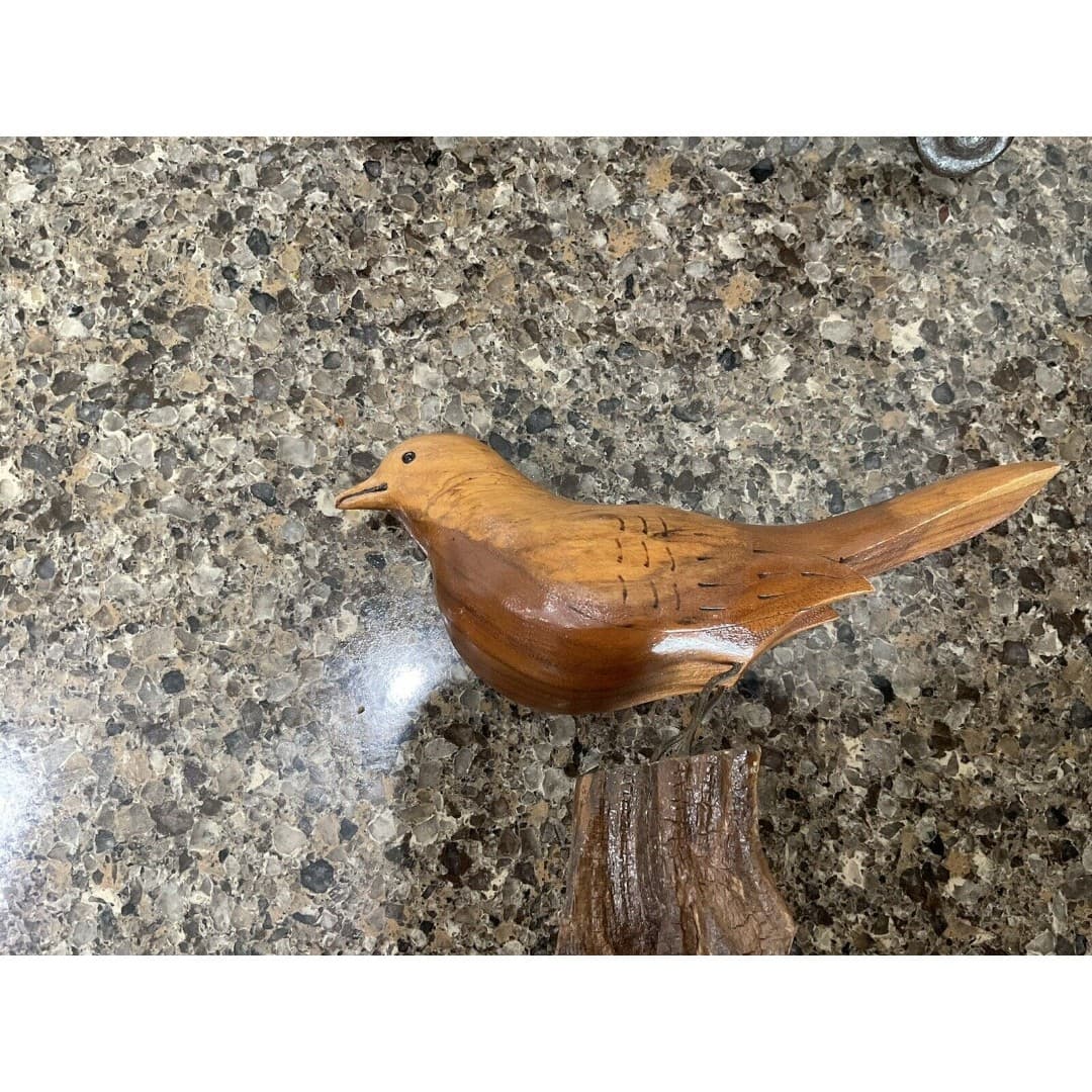 Midcentury Sculpted Bird Wood Carving Wire Legs Wood Base - Thumbnail 5