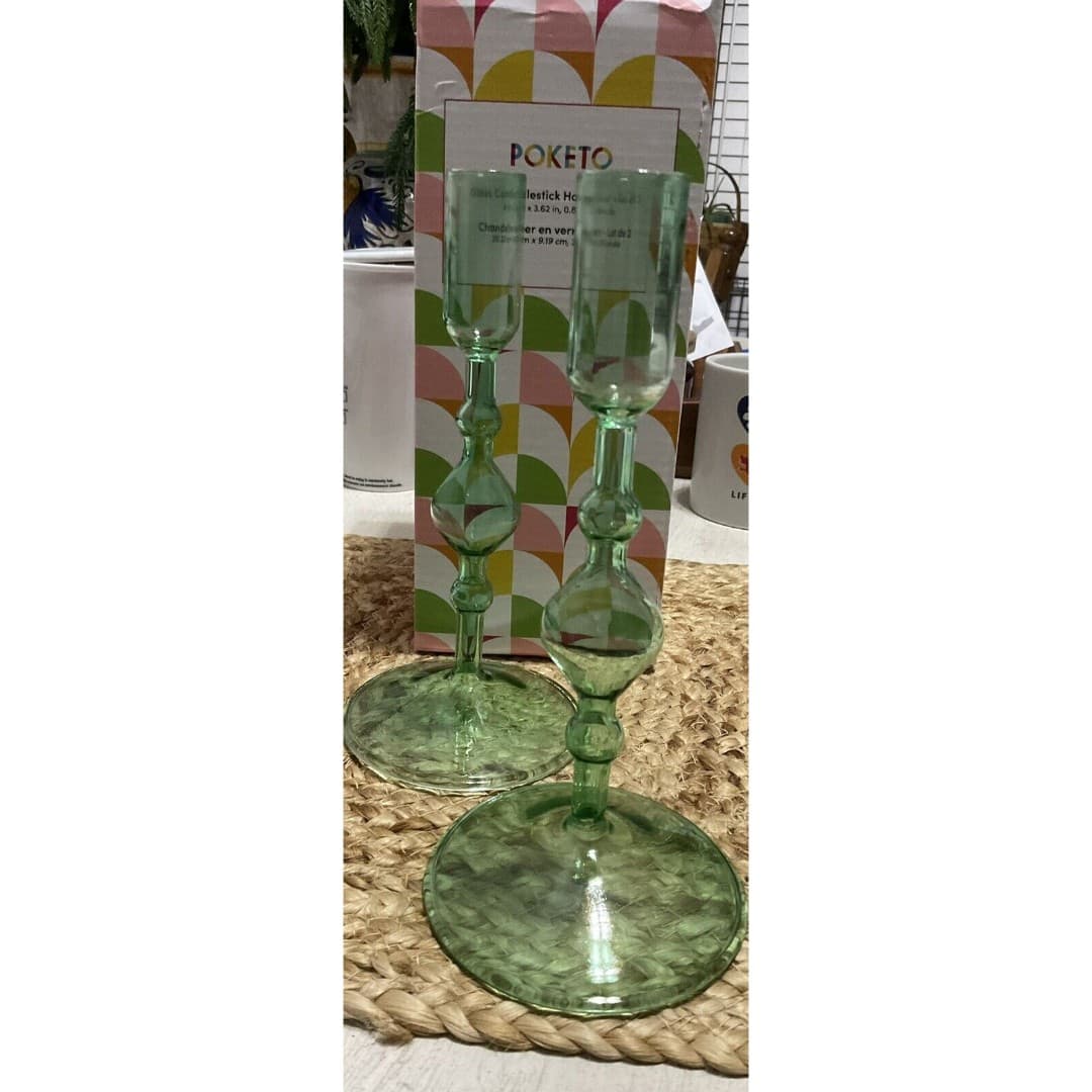 Poketo Glass Candlestick Holder - Set of 2. New