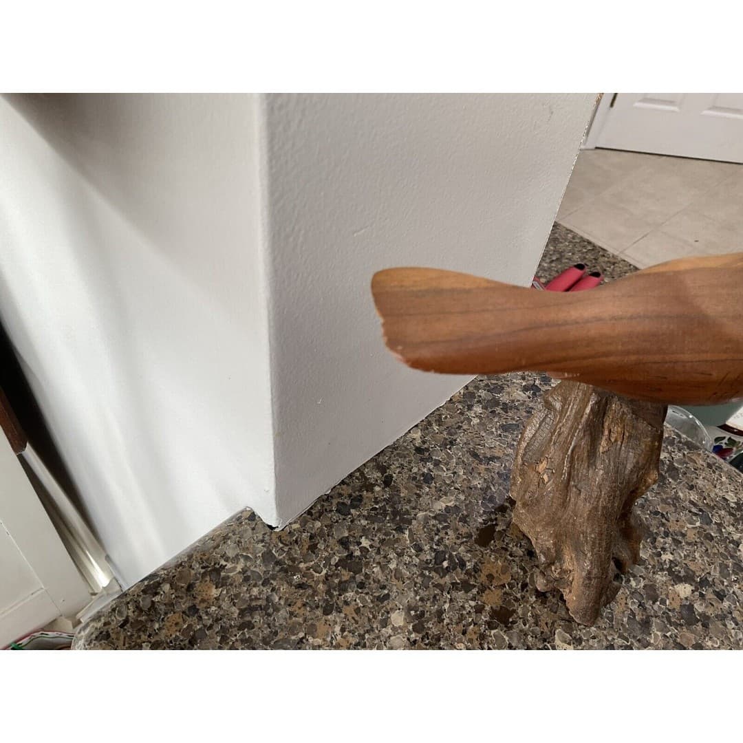 Midcentury Sculpted Bird Wood Carving Wire Legs Wood Base - Thumbnail 6