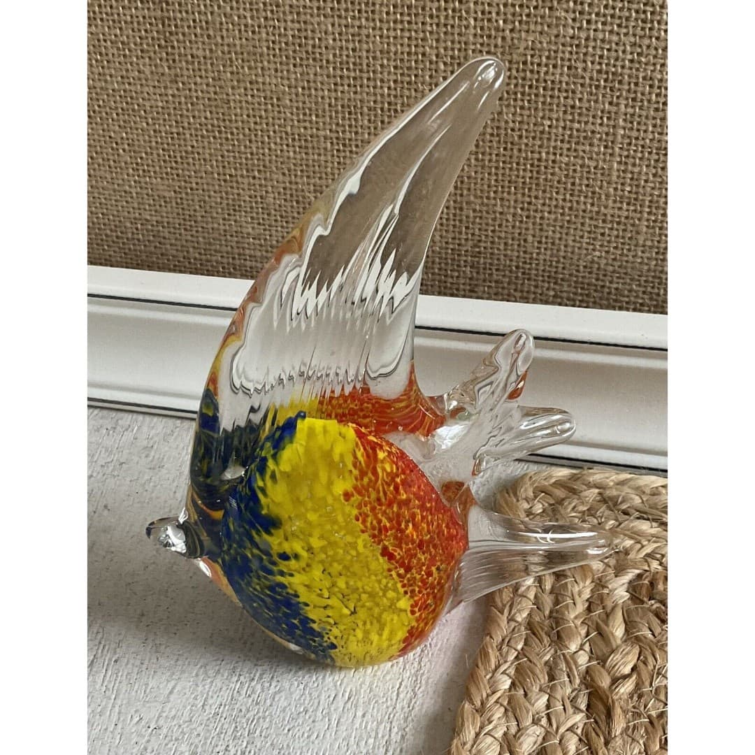 Art Glass Angel Fish Hand Blown Murano Style Figurine Aquarium Blue/yellow/Red - Thumbnail 5