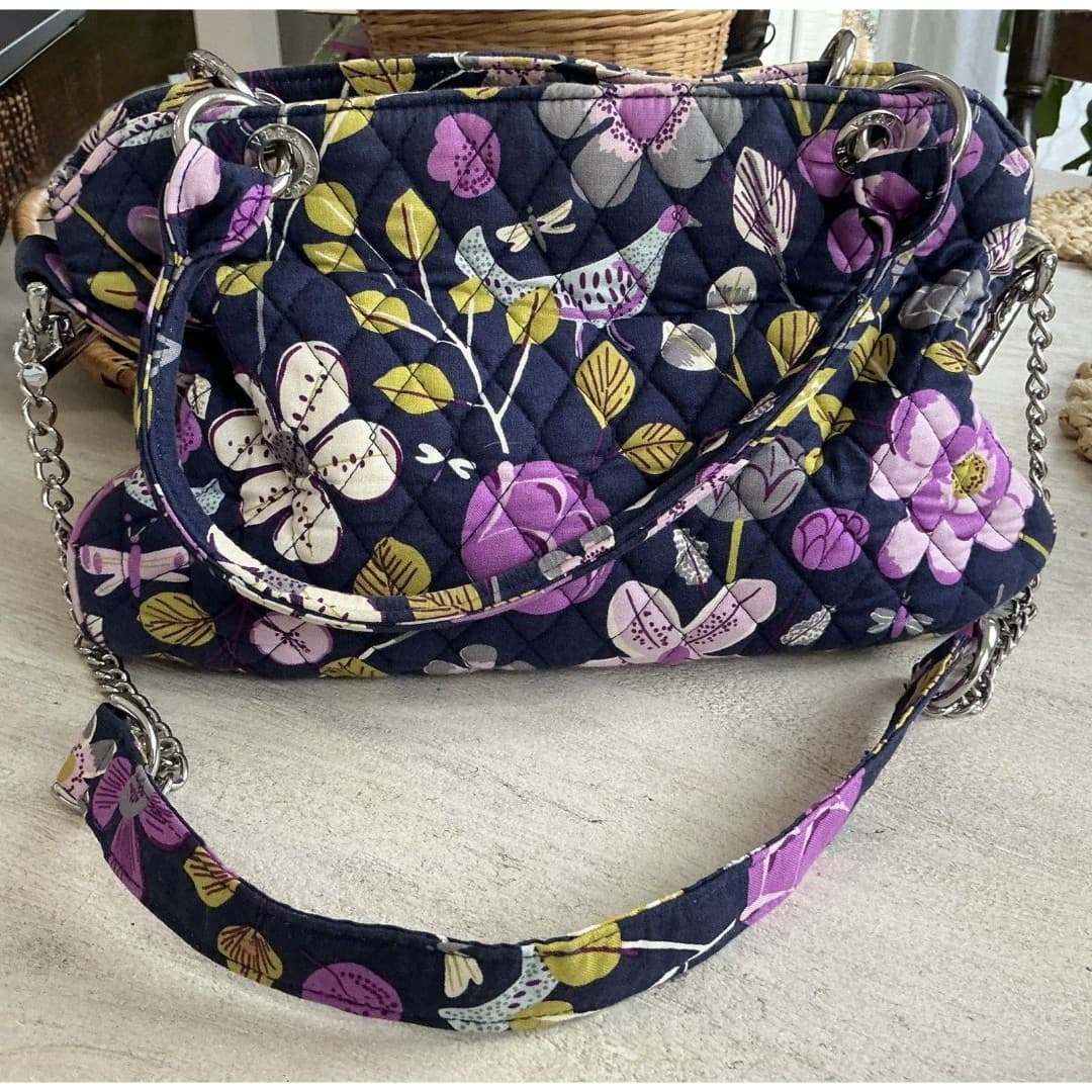 Vera Bradley Chain Bag – Floral Nightingale Blue/Lavender – Shoulder Bag