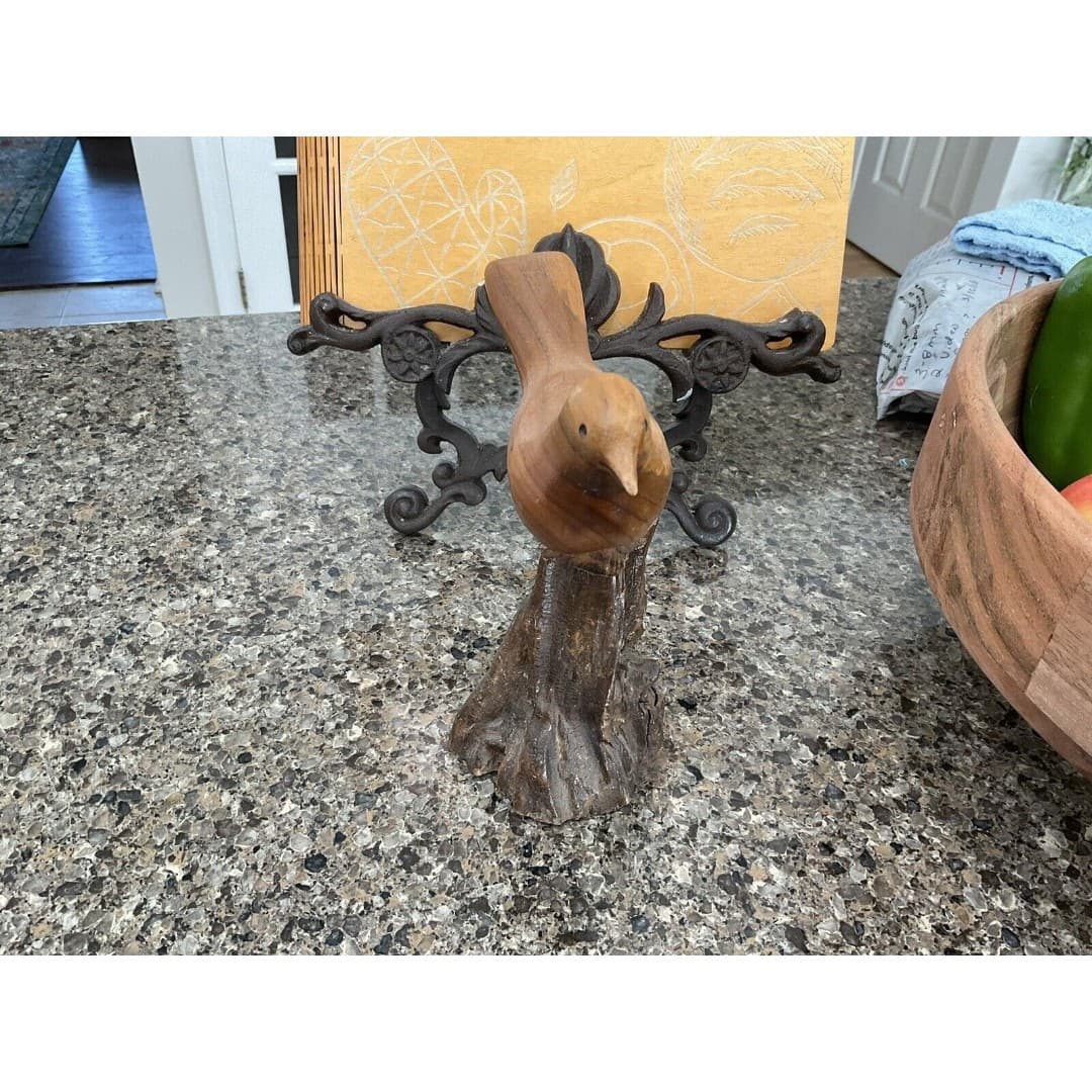Midcentury Sculpted Bird Wood Carving Wire Legs Wood Base - Thumbnail 2