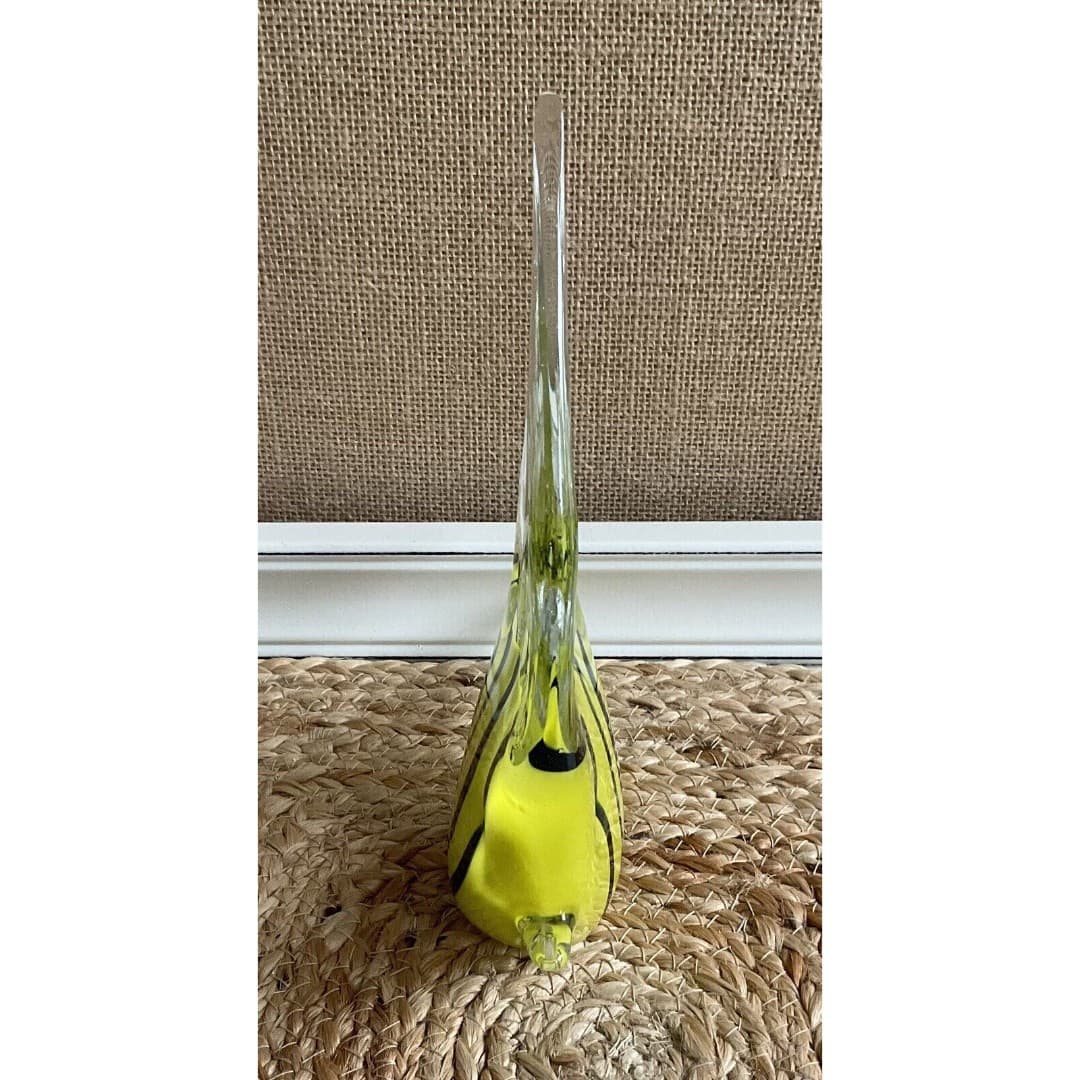 Hand Blown Art Glass Fish Figurine With Vibrant Blue & Yellow Stripes - Thumbnail 2