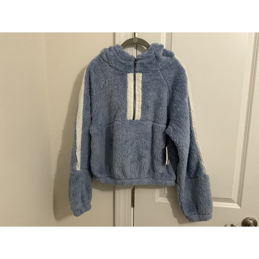BP Women's Blue Forever Fuzzy Half Zip PullOver Hoodie Sz Med-NWT
