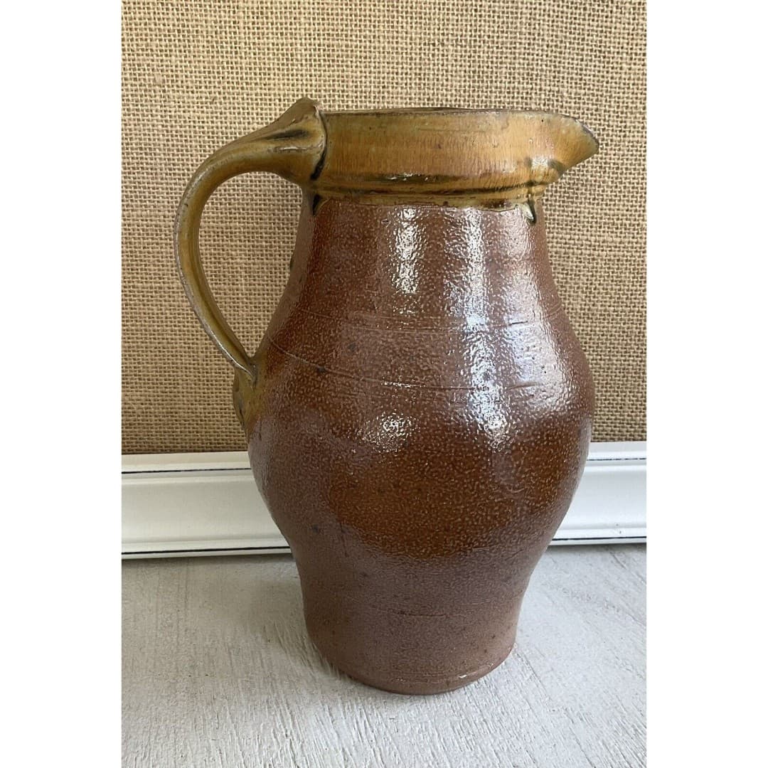 POTTERY STONEWARE PITCHER JUG FOLK ART - Thumbnail 2