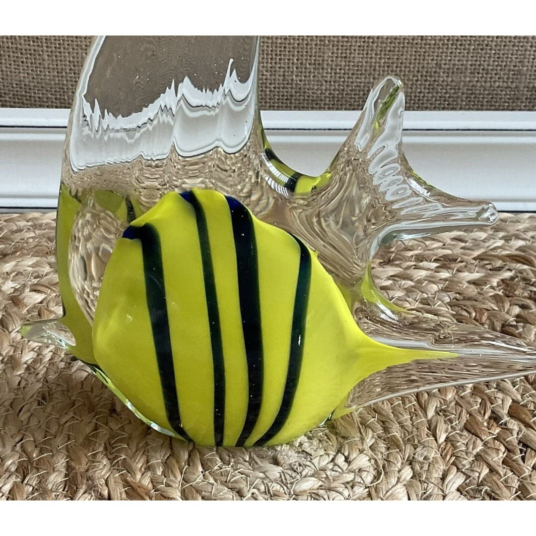 Hand Blown Art Glass Fish Figurine With Vibrant Blue & Yellow Stripes - Thumbnail 7