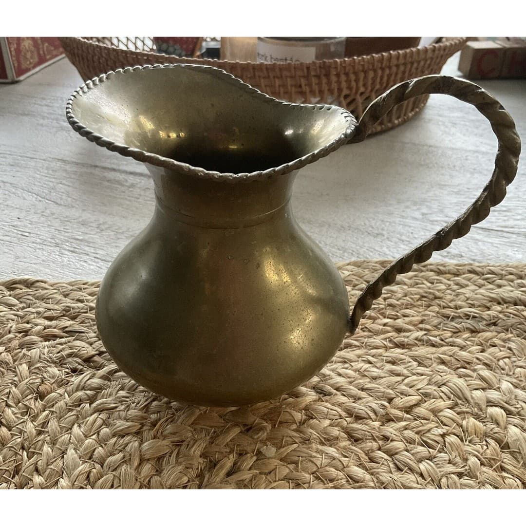 Brass Water Pitcher Home Decor Collectible Twisted Handle Drinkware - Thumbnail 2