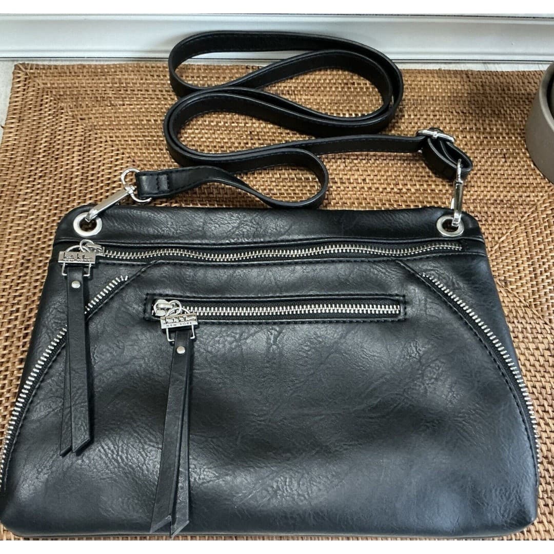 Nicole Miller Crossbody Black Purse Lots Of Zippers