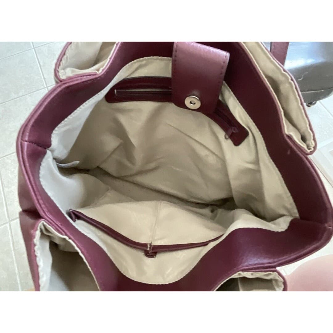 Jones New York Signature Purse Handbag Maroon W/Silver Hardware - Thumbnail 4